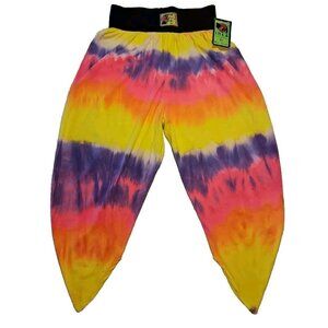 Vtg Tie Dye Beach Pants Large Rainbow Cotton Inca Sunwear Hammer Time Harem